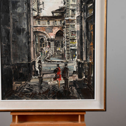 dipinto olio Marco Crippa Milano passaggio santa margherita veduta piazza mercanti