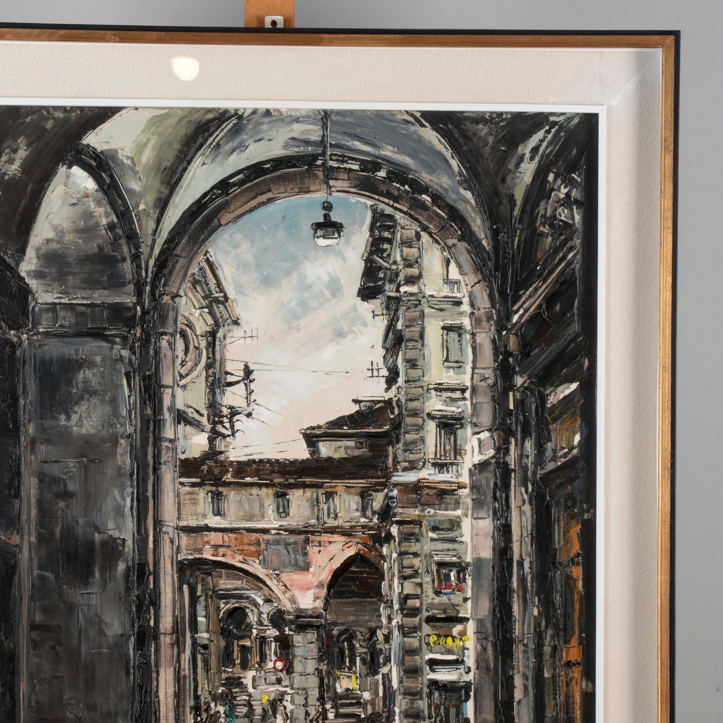 dipinto olio Marco Crippa Milano passaggio santa margherita veduta piazza mercanti