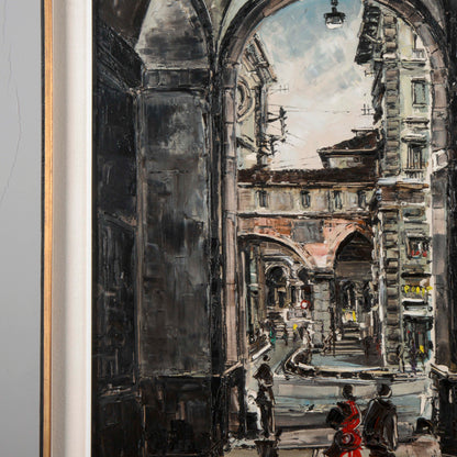 dipinto olio Marco Crippa Milano passaggio santa margherita veduta piazza mercanti