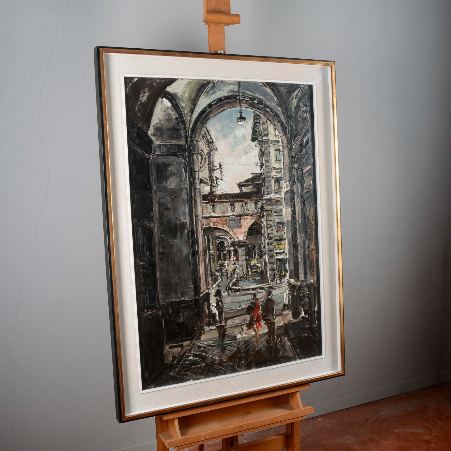 dipinto olio Marco Crippa Milano passaggio santa margherita veduta piazza mercanti