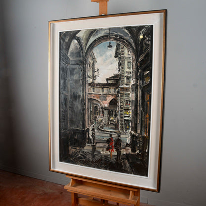 dipinto olio Marco Crippa Milano passaggio santa margherita veduta piazza mercanti