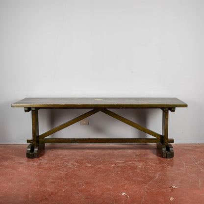 Tavolo abete lungo XX secolo verniciato verde