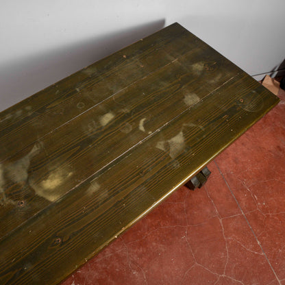 Tavolo abete lungo XX secolo verniciato verde