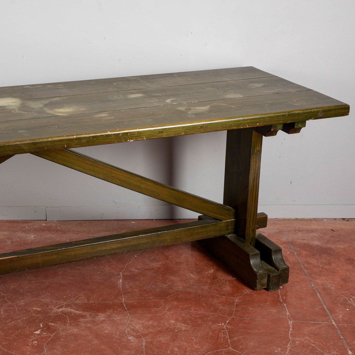 Tavolo abete lungo XX secolo verniciato verde