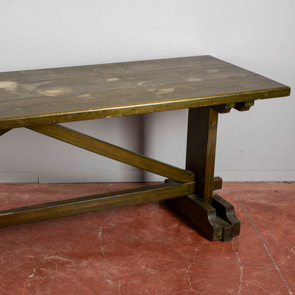 Tavolo abete lungo XX secolo verniciato verde