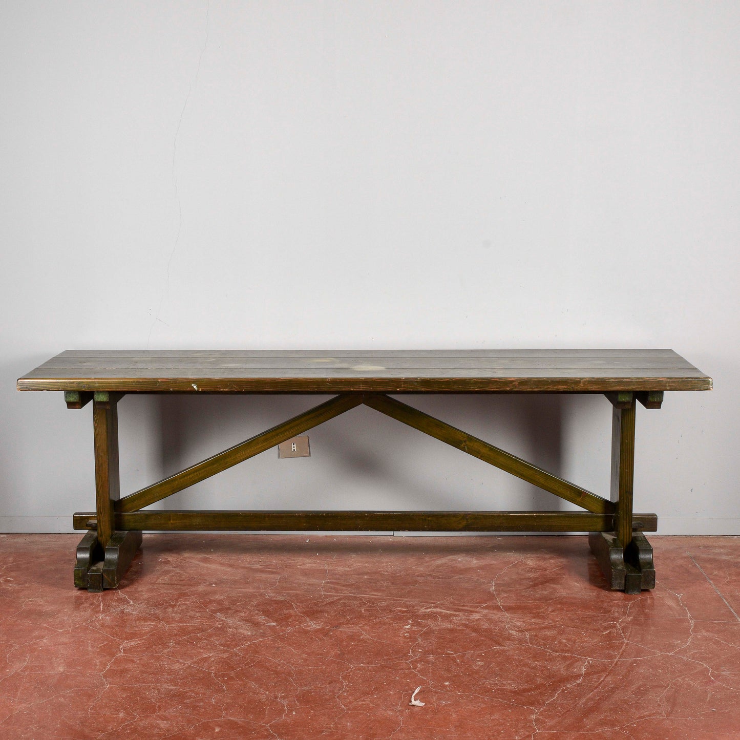 Tavolo abete lungo XX secolo verniciato verde