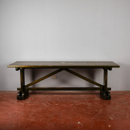 Tavolo abete lungo XX secolo verniciato verde