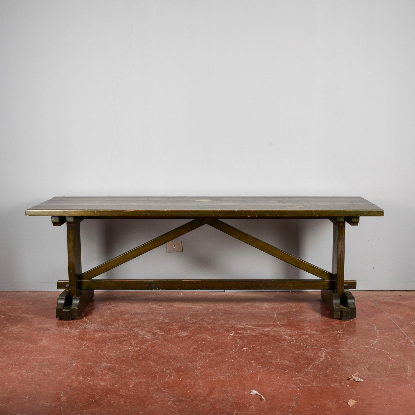 Tavolo abete lungo XX secolo verniciato verde