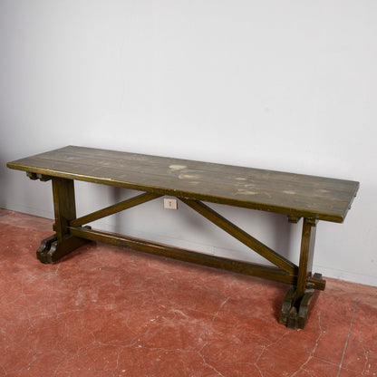 Set Tavolo e panca abete verde XX secolo