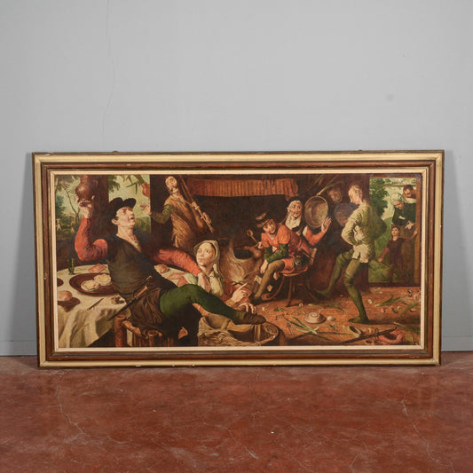 Quadro grande dipinto da Cesare Peruzzi 1958 riproduzione La danza delle uova Aertszen