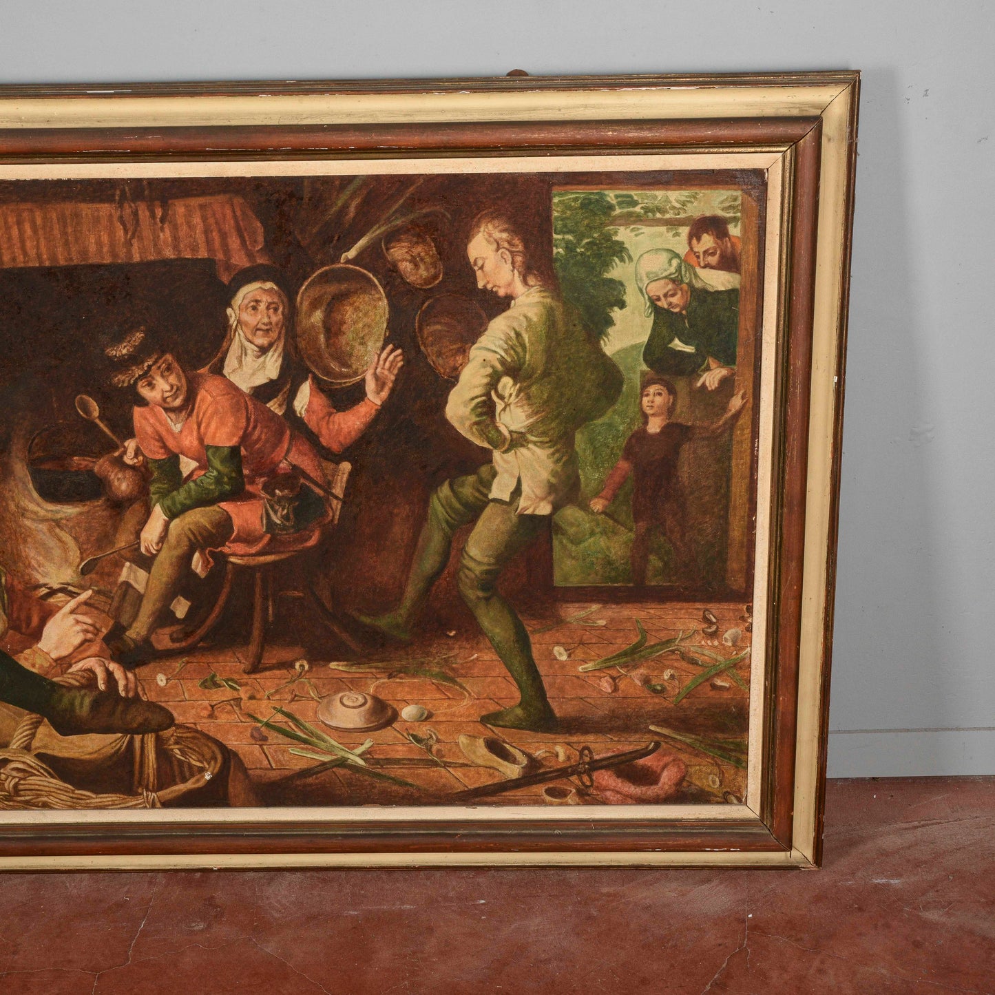 Quadro grande dipinto da Cesare Peruzzi 1958 riproduzione La danza delle uova Aertszen