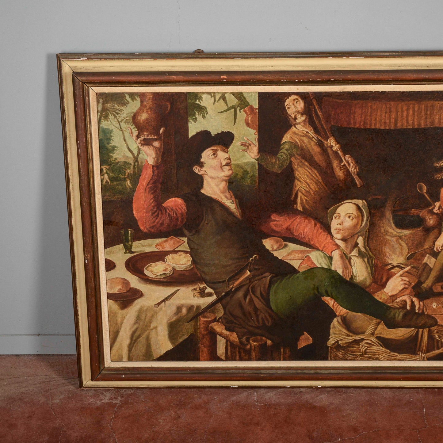 Quadro grande dipinto da Cesare Peruzzi 1958 riproduzione La danza delle uova Aertszen