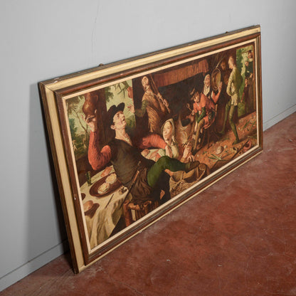 Quadro grande dipinto da Cesare Peruzzi 1958 riproduzione La danza delle uova Aertszen