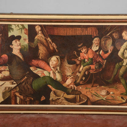Quadro grande dipinto da Cesare Peruzzi 1958 riproduzione La danza delle uova Aertszen