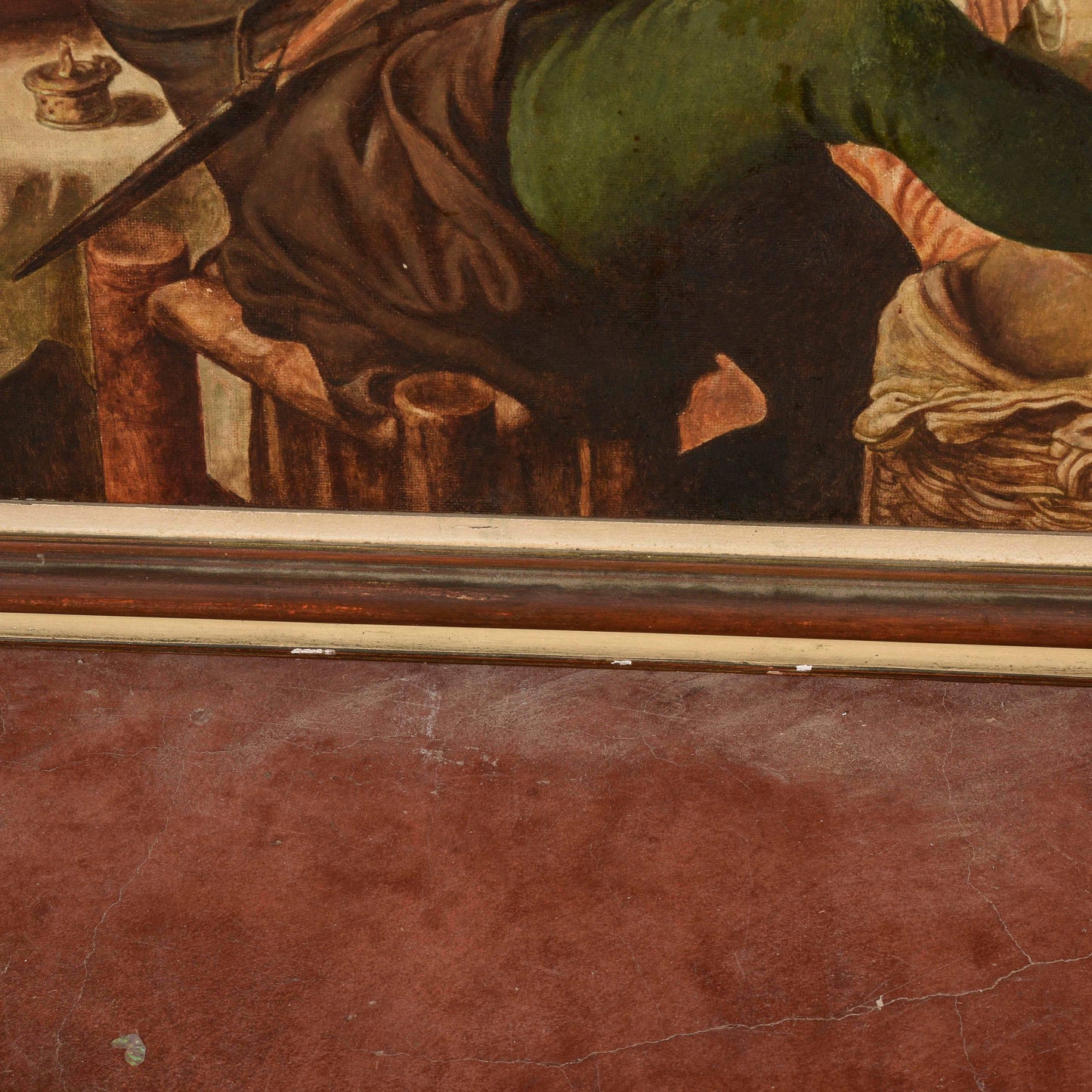 Quadro grande dipinto da Cesare Peruzzi 1958 riproduzione La danza delle uova Aertszen