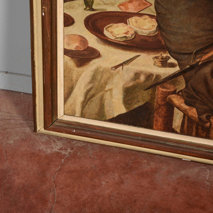 Quadro grande dipinto da Cesare Peruzzi 1958 riproduzione La danza delle uova Aertszen