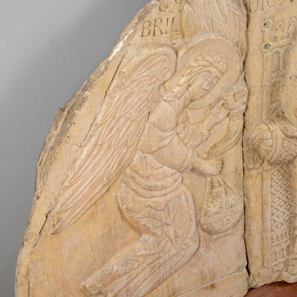 Lunetta in gesso Madonna con Bambino e angeli stile alta epoca XIII secolo