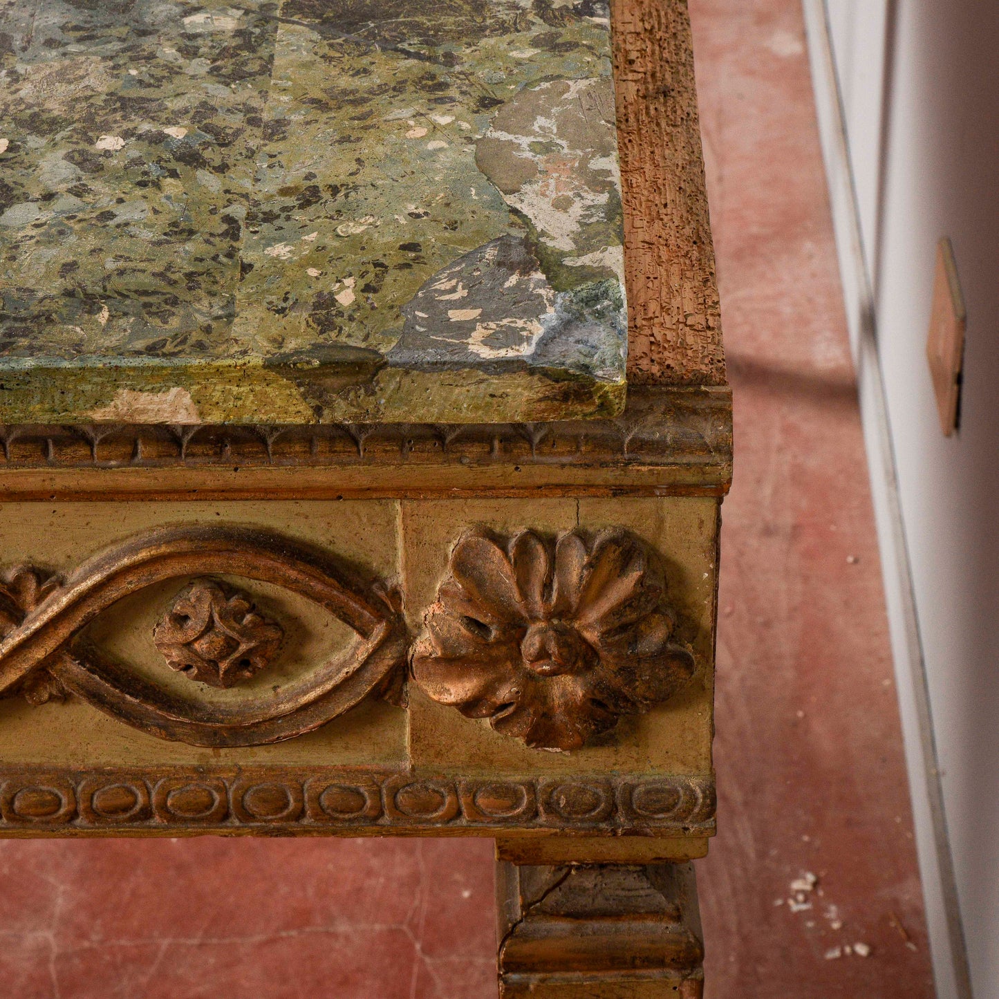 Consolle tavolo scrittoio legno laccata Luigi XIV epoca 1600 pianoforte in scagliola