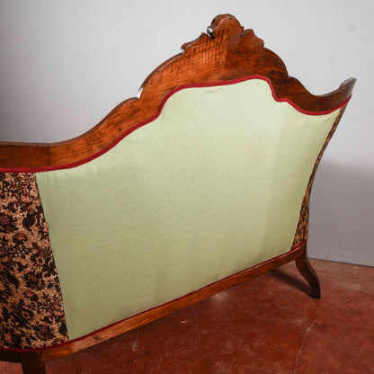 Divano damascato noce massello intagliato epoca Luigi Filippo