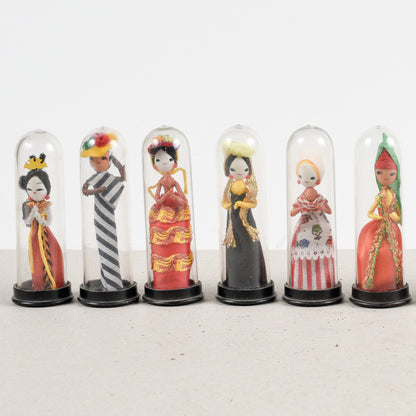 set collezione di 11 bamboline orientali sotto teca