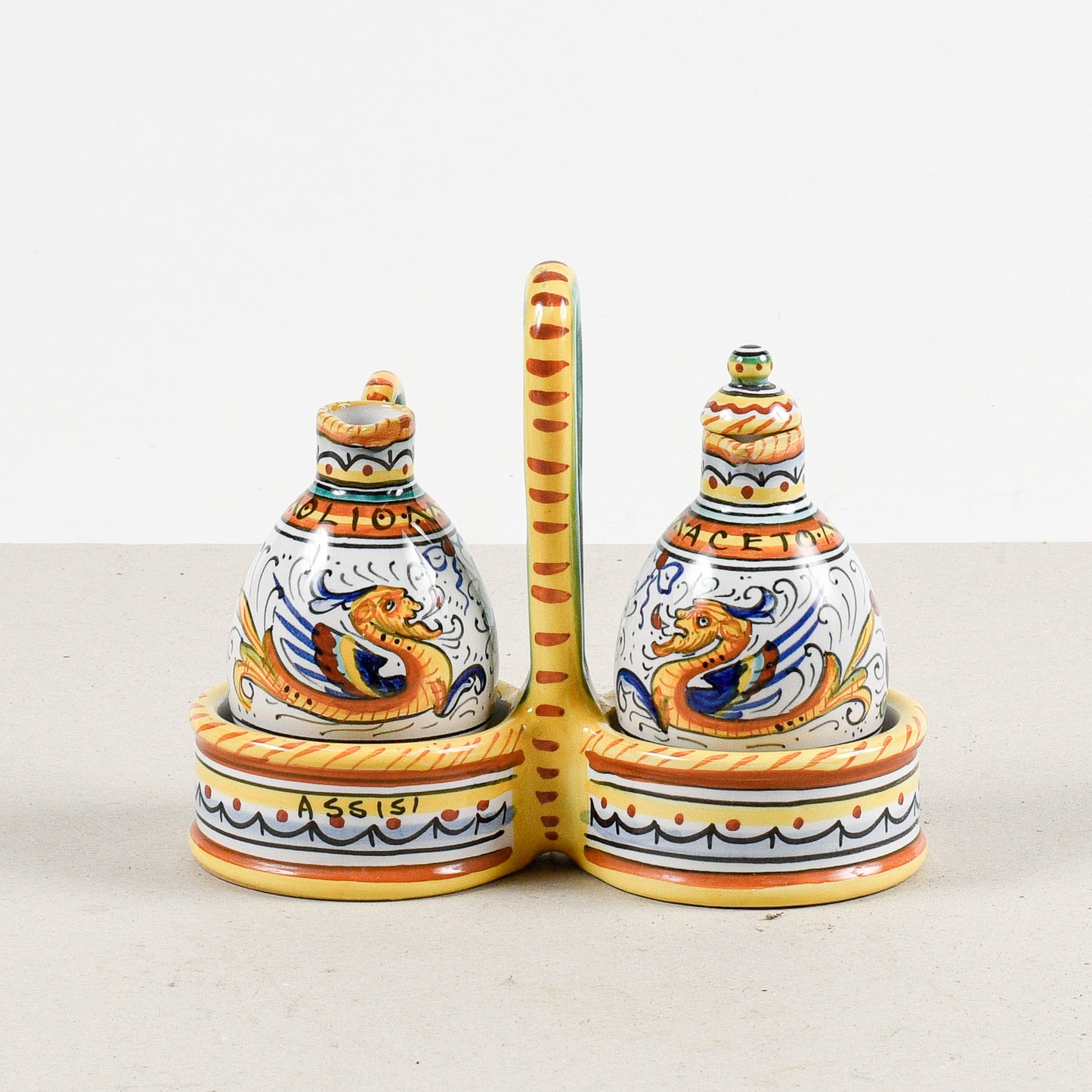 set olio e aceto assisi deruta in terracotta dipinta a mano