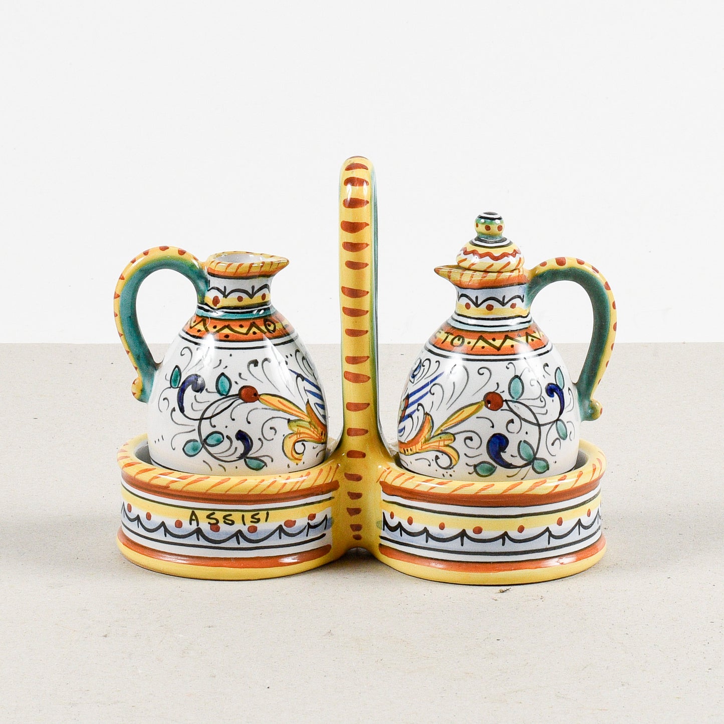 set olio e aceto assisi deruta in terracotta dipinta a mano