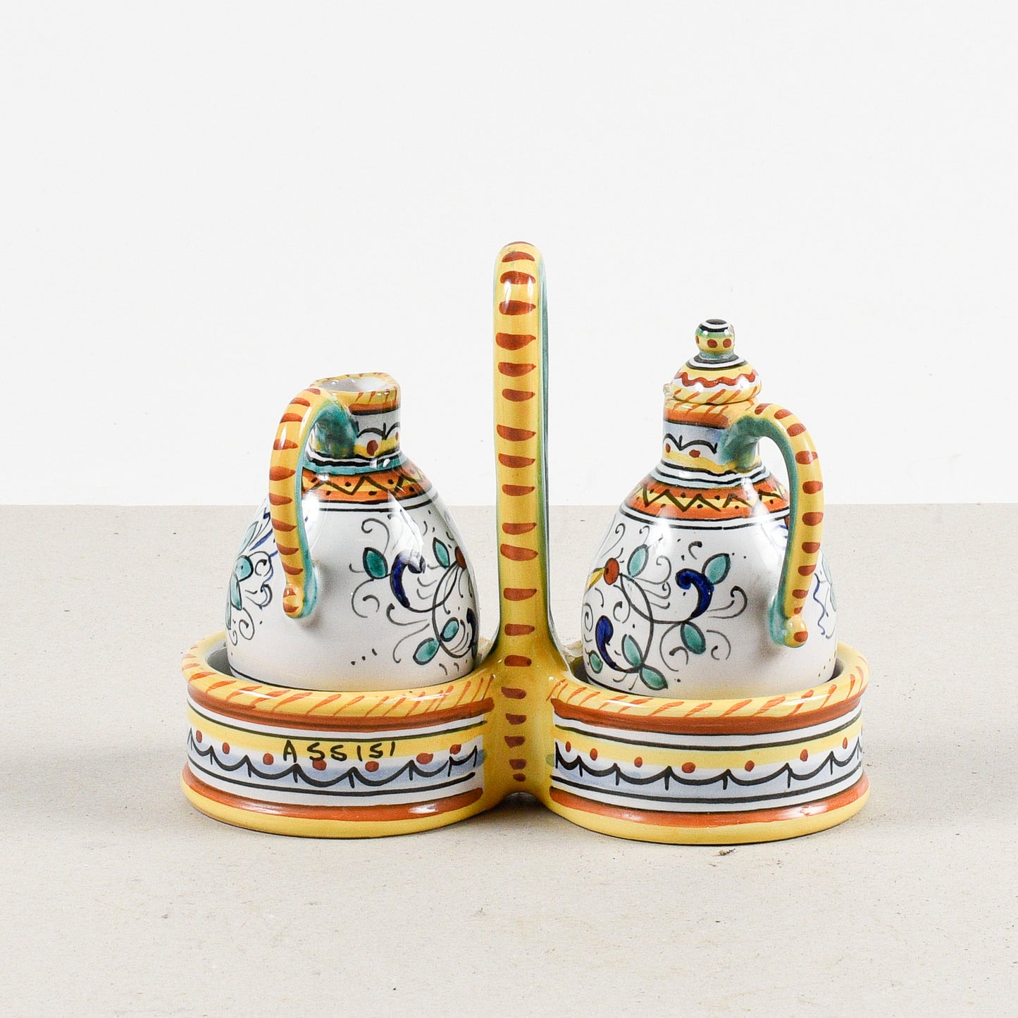 set olio e aceto assisi deruta in terracotta dipinta a mano