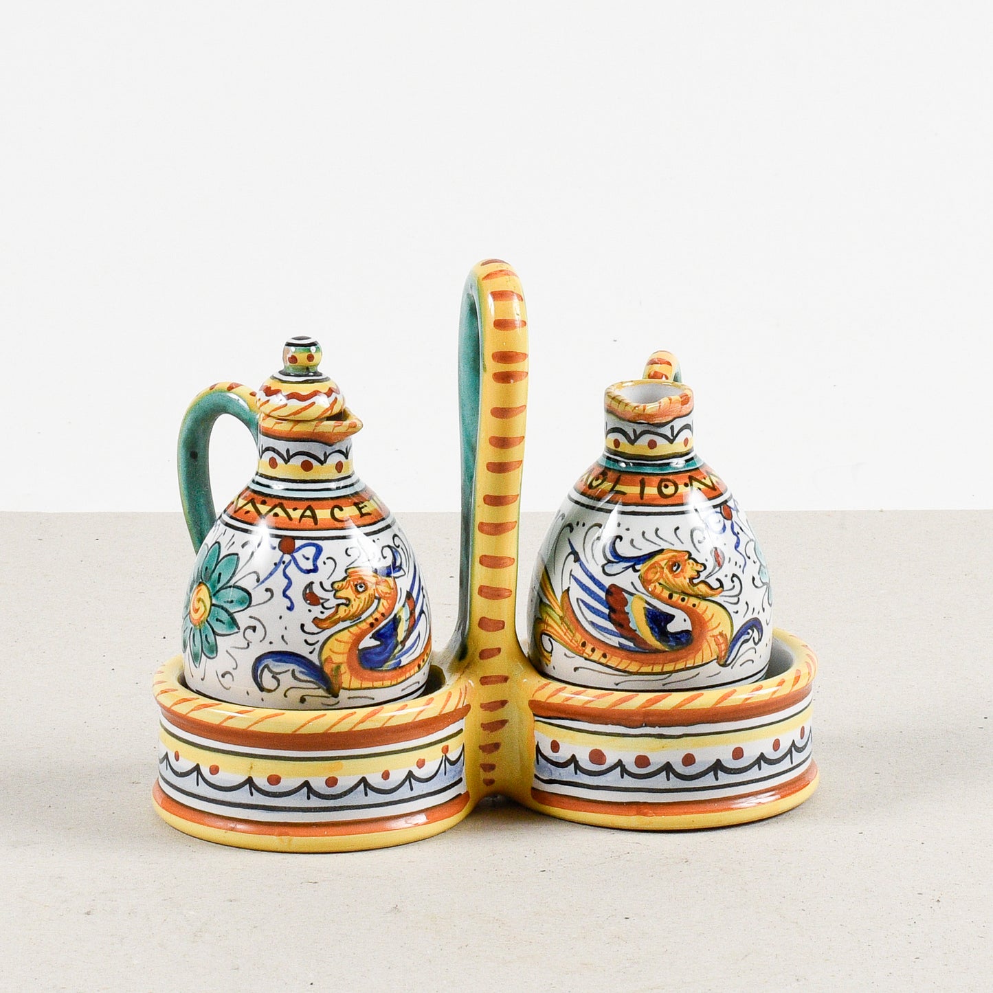 set olio e aceto assisi deruta in terracotta dipinta a mano