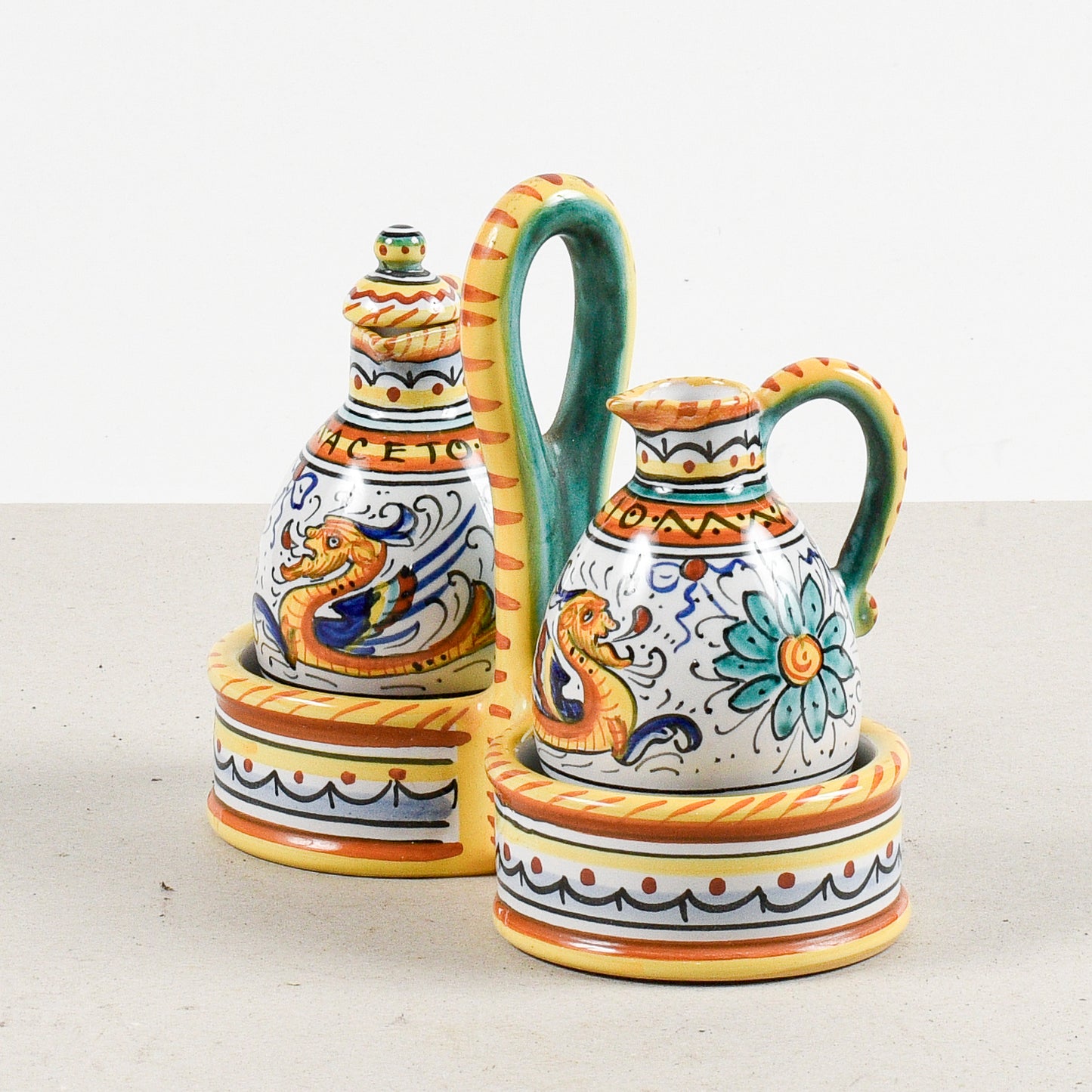 set olio e aceto assisi deruta in terracotta dipinta a mano