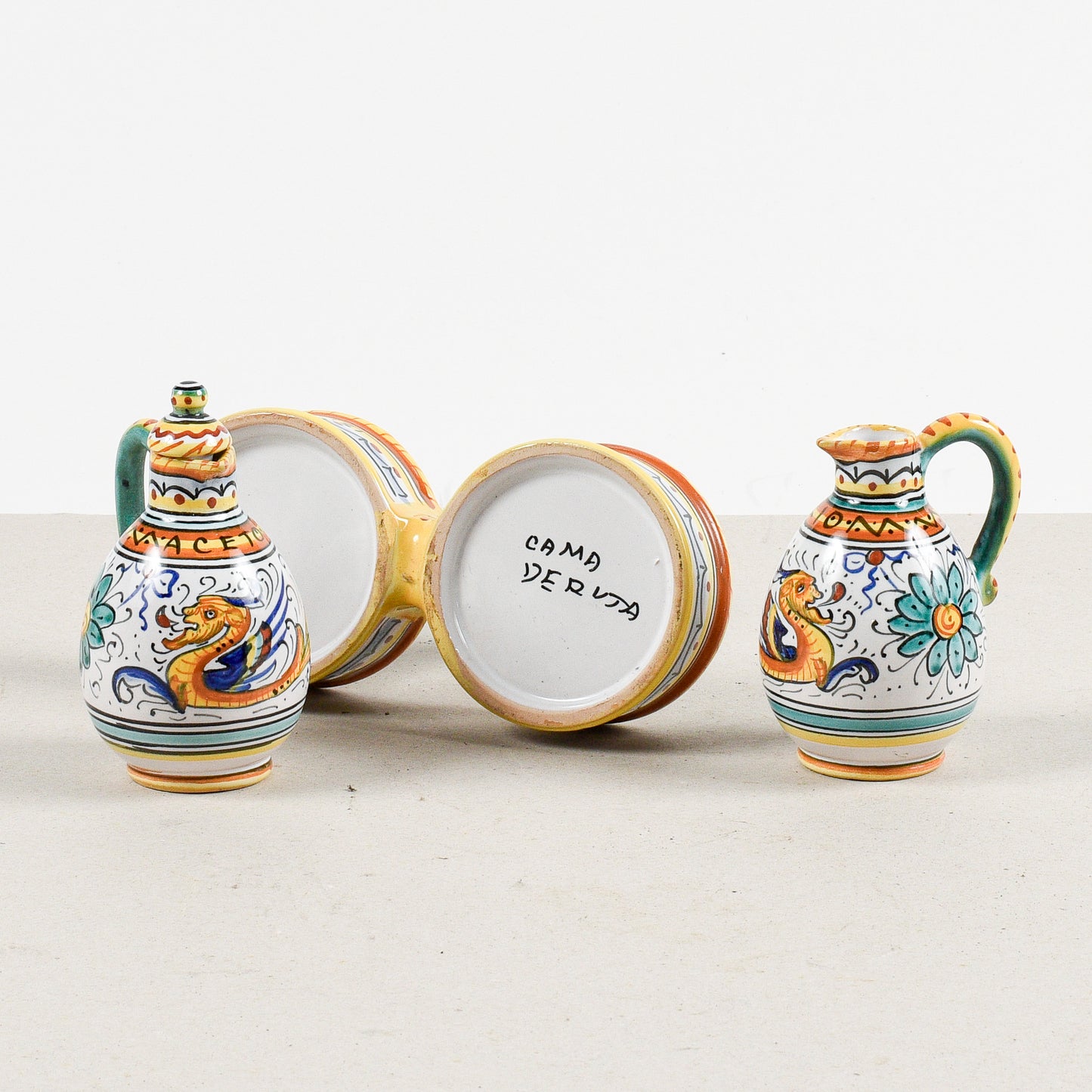 set olio e aceto assisi deruta in terracotta dipinta a mano