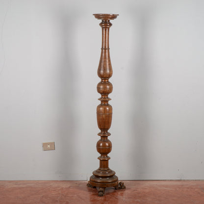 Candeliere torciere da terra antico tornito piedi leone Luigi XIV