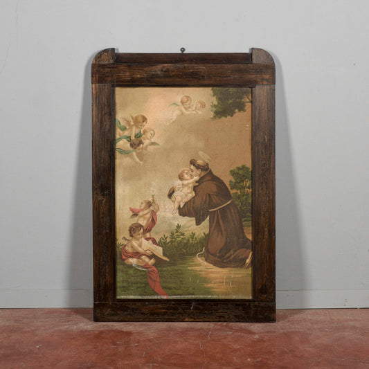 Cornice con antica stampa su tela S Antonio da Padova