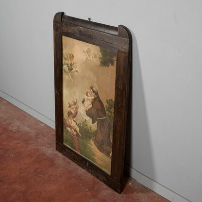 Cornice con antica stampa su tela S Antonio da Padova