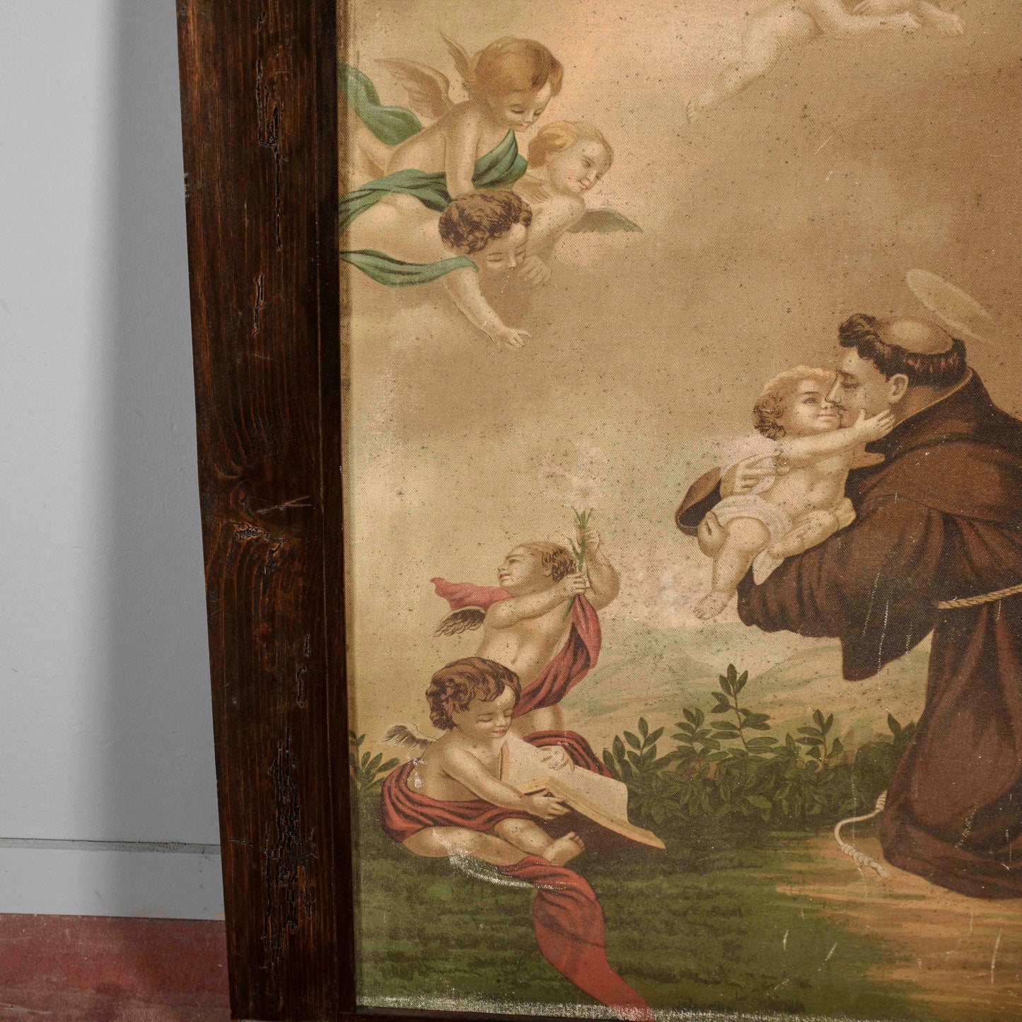 Cornice con antica stampa su tela S Antonio da Padova