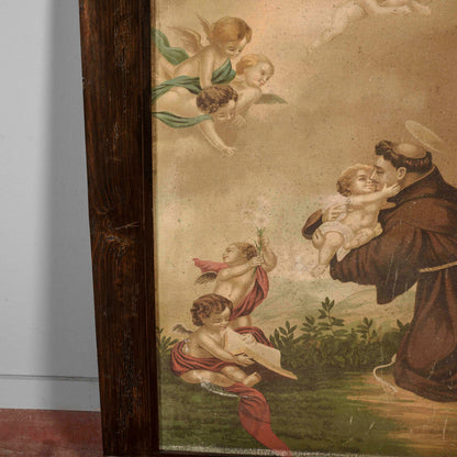 Cornice con antica stampa su tela S Antonio da Padova