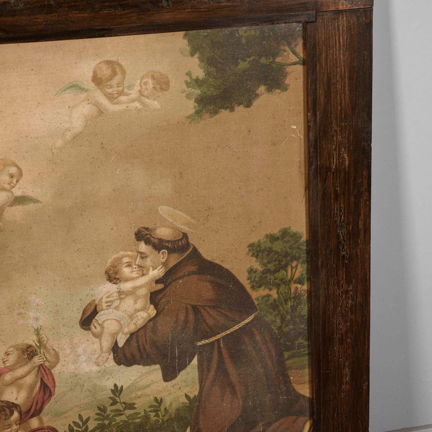 Cornice con antica stampa su tela S Antonio da Padova