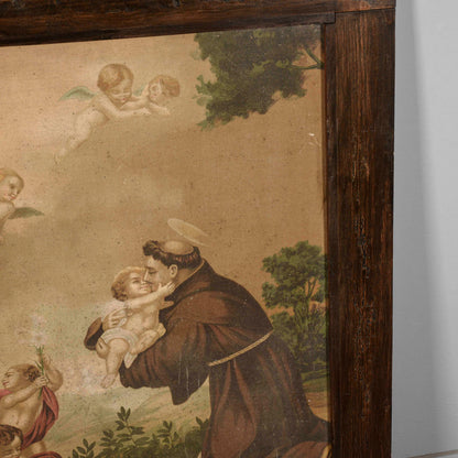 Cornice con antica stampa su tela S Antonio da Padova
