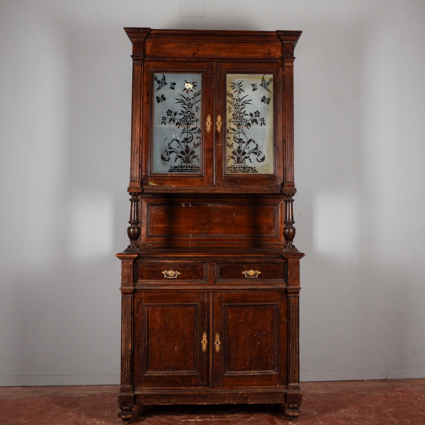 Credenza doppio corpo fine XIX secolo