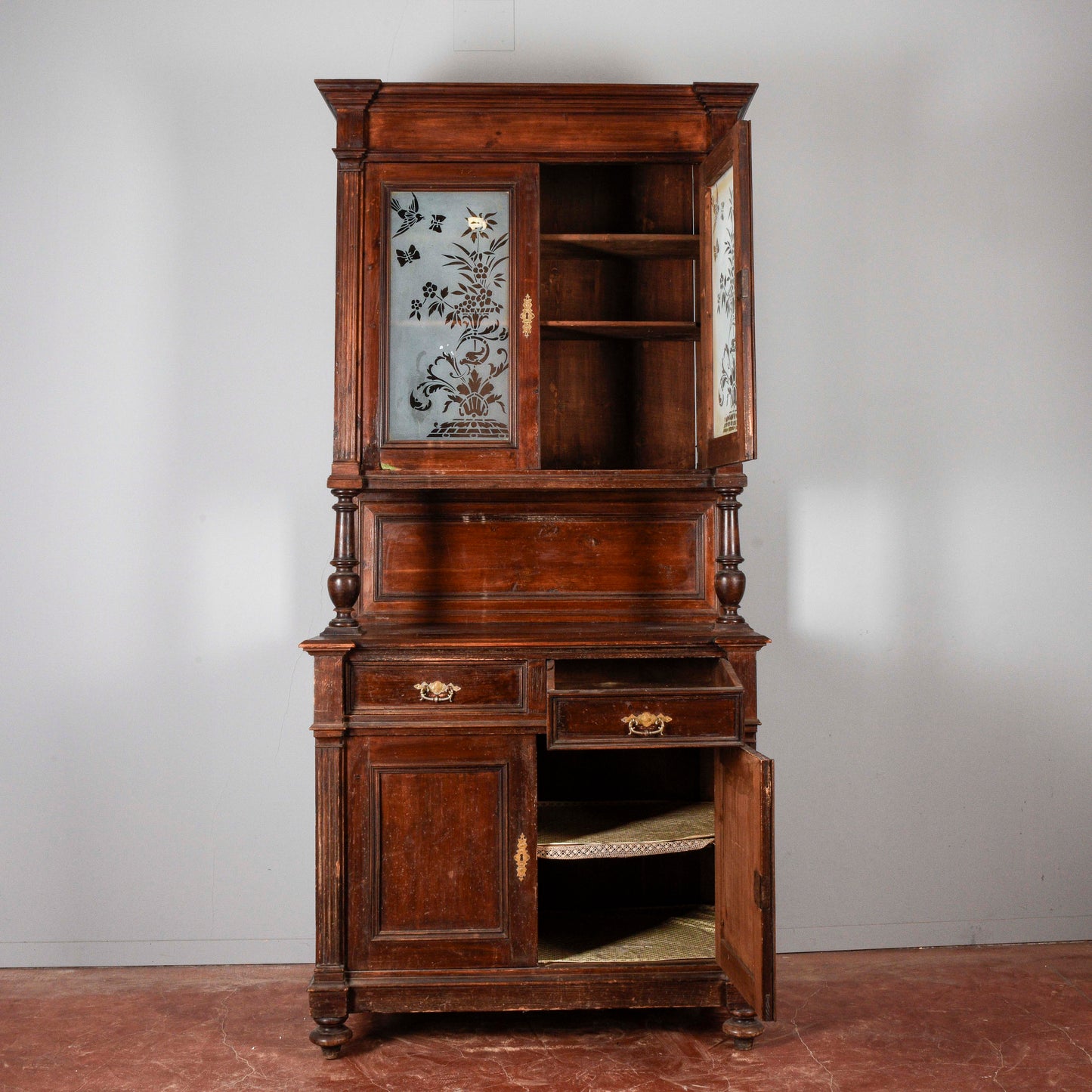 Credenza doppio corpo fine XIX secolo