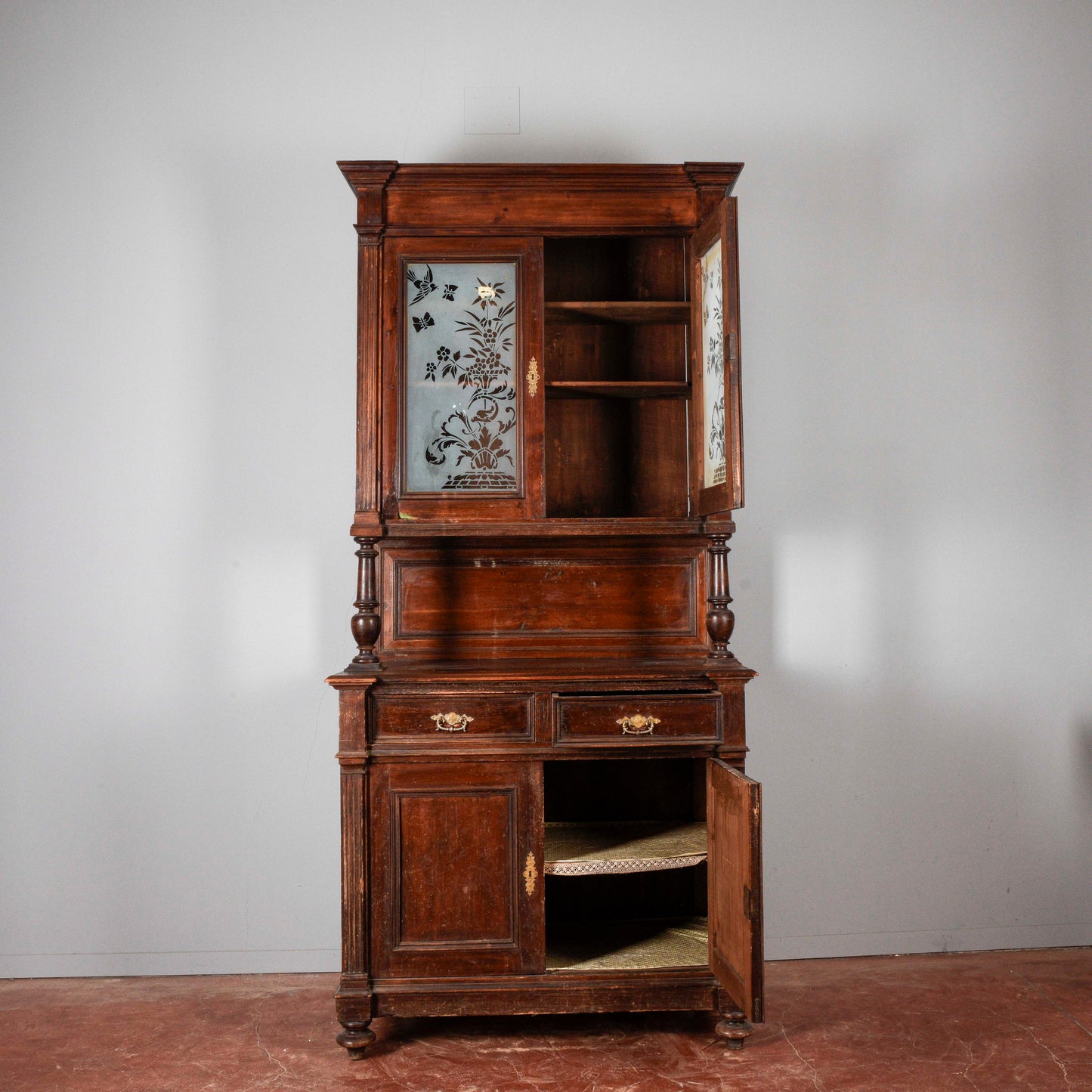 Credenza doppio corpo fine XIX secolo