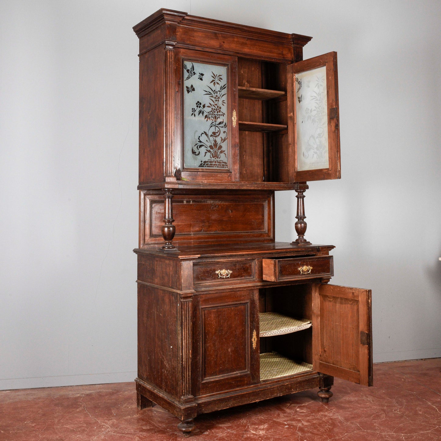 Credenza doppio corpo fine XIX secolo