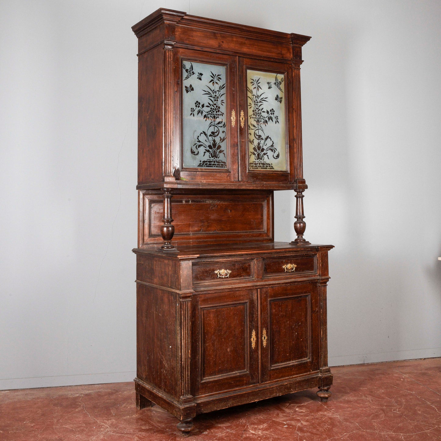 Credenza doppio corpo fine XIX secolo