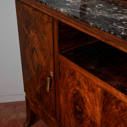 Credenza art déco con specchiera piano in marmo nero venato
