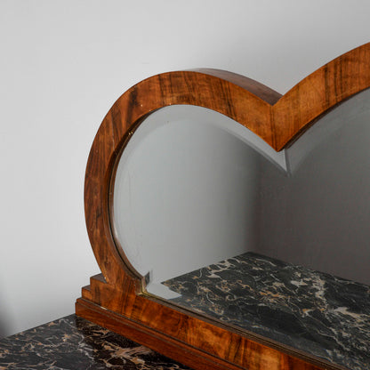 Credenza art déco con specchiera piano in marmo nero venato