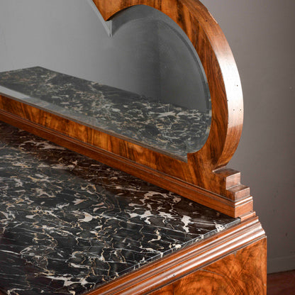 Credenza art déco con specchiera piano in marmo nero venato
