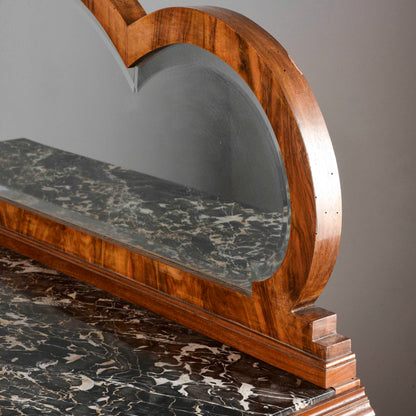 Credenza art déco con specchiera piano in marmo nero venato