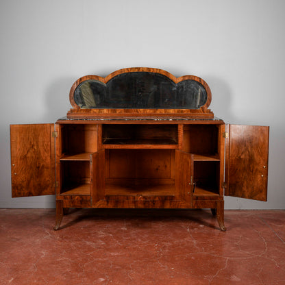 Credenza art déco con specchiera piano in marmo nero venato