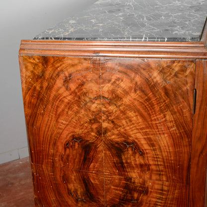 Credenza Art Deco In Radica Di Noce Piano Di Marmo Nero