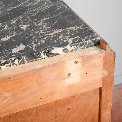 Credenza Art Deco In Radica Di Noce Piano Di Marmo Nero