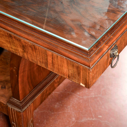 Tavolo art deco con allunghi in noce e radica